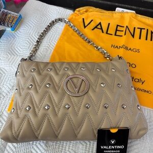 Valentino Taupe Quilted Shoulder Bag